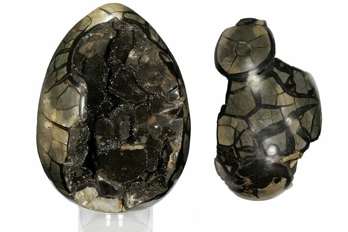 Giant, Polished Septarian Puzzle Geode ( lbs) - Black Crystals #108495